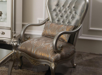 Silver Chesterfield Armchair French Style Furniture Single Seat Wood