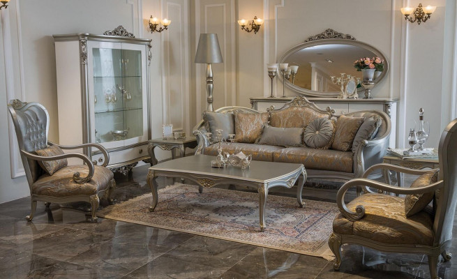 Silver Chesterfield Armchair French Style Furniture Single Seat Wood