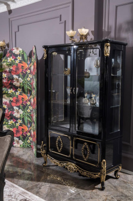Furniture Glass Cabinet Luxury Display Case Wood Display Cabinets Shelves Black