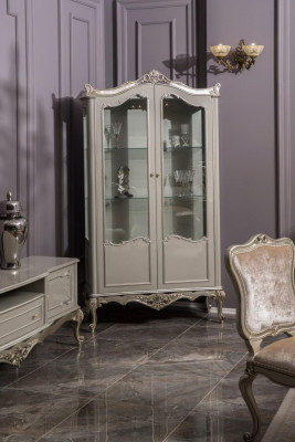 Light gray display cabinet Baroque Rococo cupboard glass cabinet showcase classic