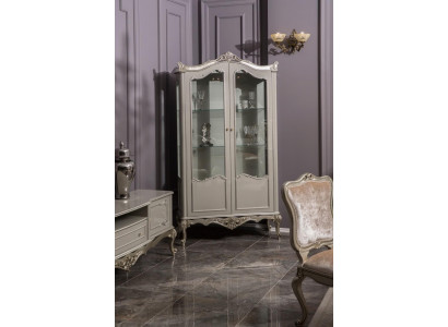Light gray display cabinet Baroque Rococo cupboard glass cabinet showcase classic