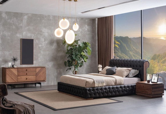 Bedroom Bed Chesterfield Hotel Luxury Upholstery Double Black New