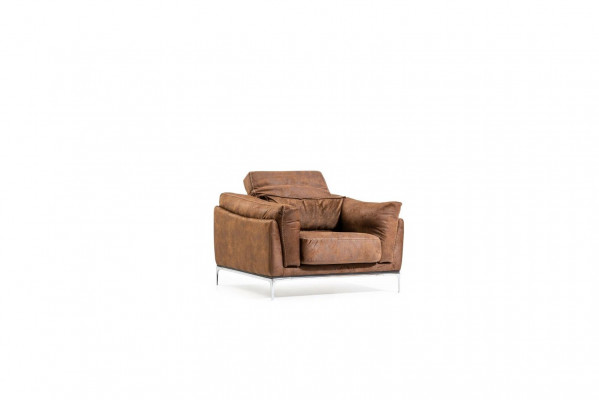 Armchair in Brown Modern Style Medium Upholstered Luxurious Comfortable Single-Seater