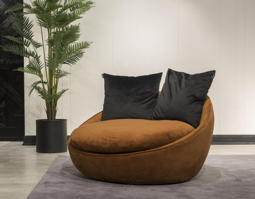 Round Armchair Relax Chair Upholstered Single Couch Furniture Padded Round