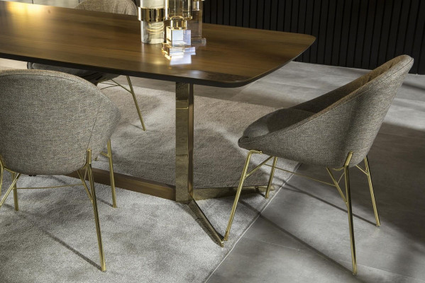 Armchair Gray Upholstered Textile Kitchen Chair Golden Legs Chairs