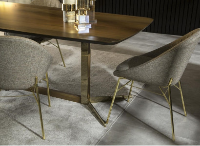 Armchair Gray Upholstered Textile Kitchen Chair Golden Legs Chairs
