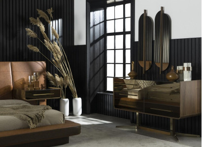 Mirror Luxury Wall Mount Modern Style Brown Frame 104x31cm