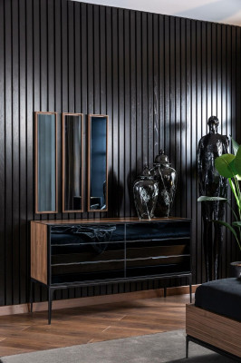 Luxury Mirror 3-Piece Set Narrow Mirrors with Brown Frames Wall Mirrors 3-Piece Set