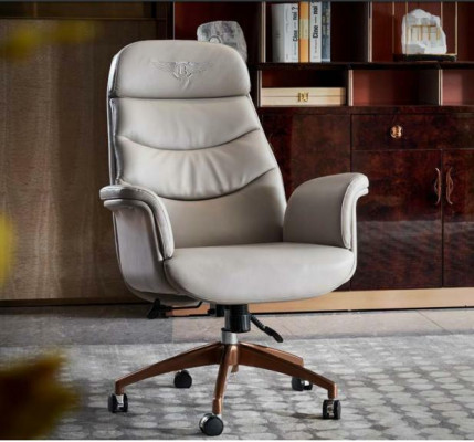 Office chair beige leather stainless steel study office furniture luxury decor new
