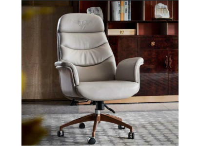 Office chair beige leather stainless steel study office furniture luxury decor new