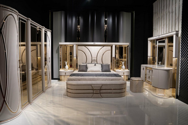 Bedroom set complete bed 2x nightstands wardrobe new 7-piece