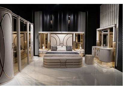 Bedroom set complete bed 2x nightstands wardrobe new 7-piece
