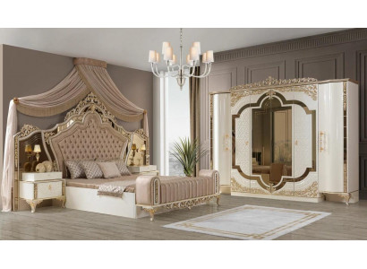 Bedroom set bed 2x nightstands design luxury new 5-piece white