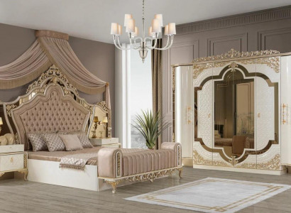 Bedroom set bed 2x nightstands design luxury new 5-piece white