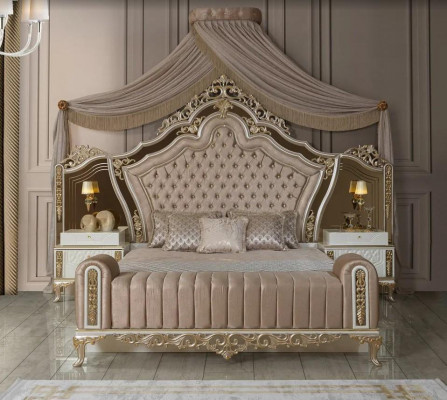 Bedroom set bed 2x nightstands design luxury new 5-piece white