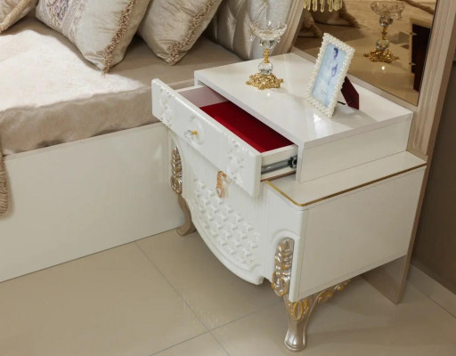 Bedroom set bed 2x bedside tables stool luxury new 5-piece design wood