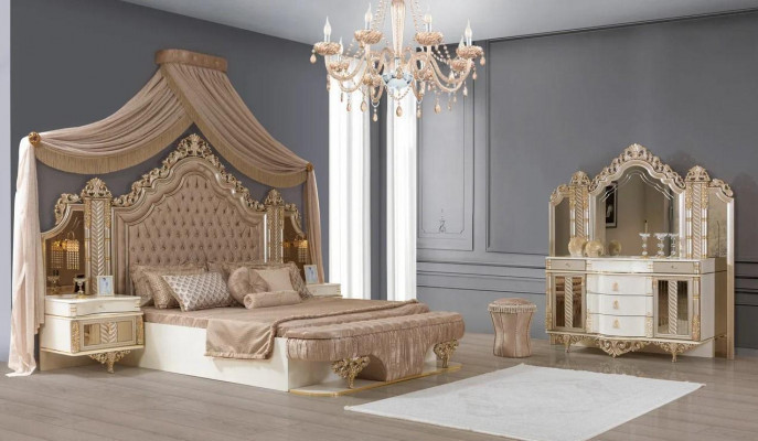 Bedroom set bed 2x nightstands dressing table with mirror luxury new