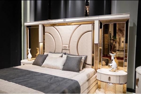 Bedroom set bed 2x nightstands stool luxury new 5-piece design wood