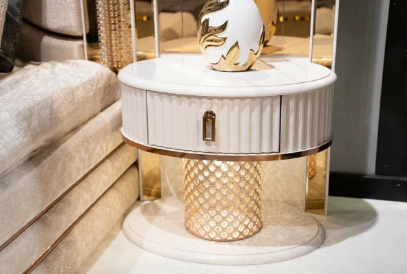 Bedroom set bed 2x nightstands stool luxury new 5-piece design wood