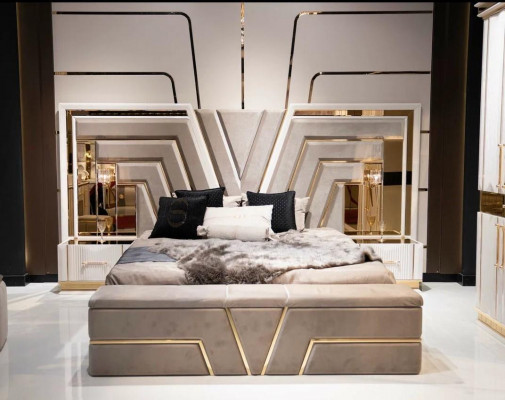 Bedroom set bed 2x nightstands luxury new 3-piece design modern wood