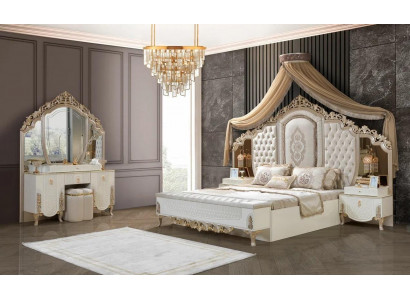 Bedroom set bed with bench 2x nightstands luxury new 4-piece design wood