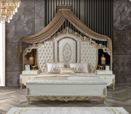 Bedroom set bed with bench 2x nightstands design luxury new 3-piece