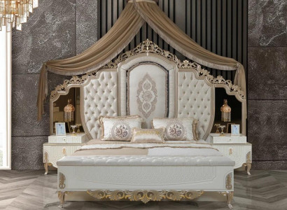 Bedroom set bed with bench 2x nightstands design luxury new 3-piece