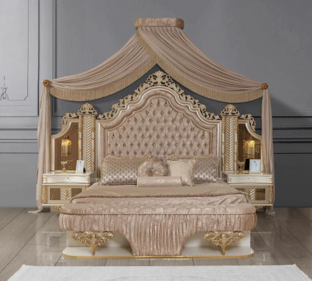 Bedroom set bed 2x nightstands design luxury new 4-piece beige