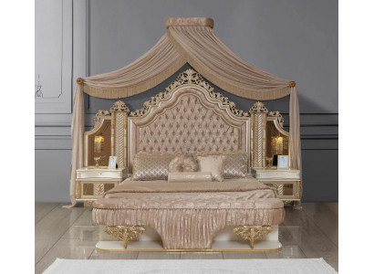 Bedroom set bed 2x nightstands design luxury new 4-piece beige