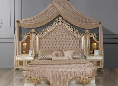 Bedroom set bed 2x nightstands design luxury new 4-piece beige