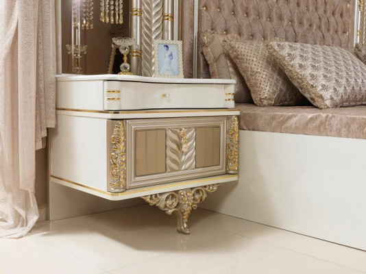 Bedroom set bed 2x nightstands design luxury new 4-piece beige