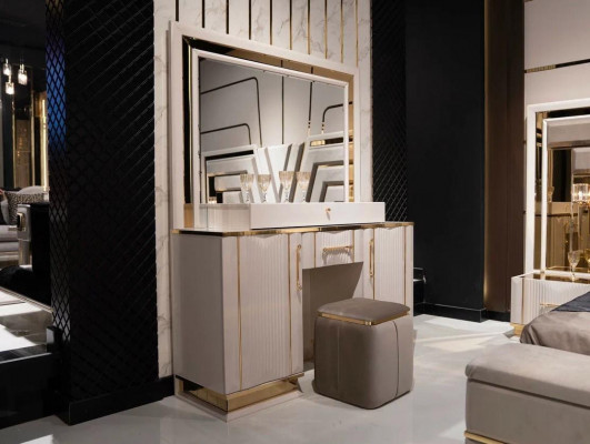 Bedroom set vanity table with mirror stool design luxury new 2-piece set