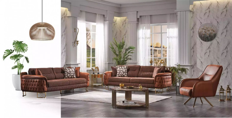 Brown Chesterfield Sofa Set 3+3+1 Seater Designer Sofas 3-piece Set