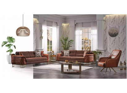 Brown Chesterfield Sofa Set 3+3+1 Seater Designer Sofas 3-piece Set