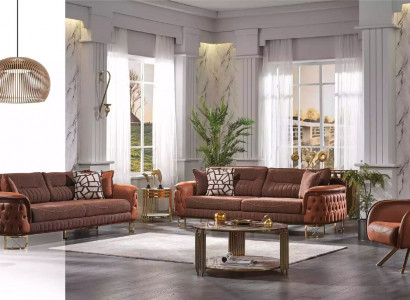 Brown Chesterfield Sofa Set 3+3+1 Seater Designer Sofas 3-piece Set