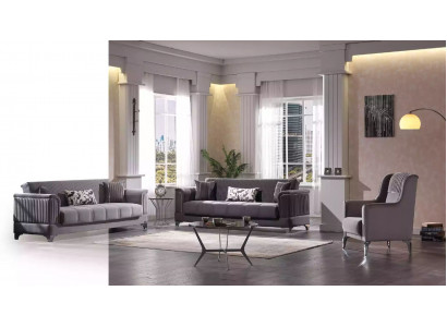 Gray cushions sofa set textile couches 3+3+1 armchair design 3-piece new