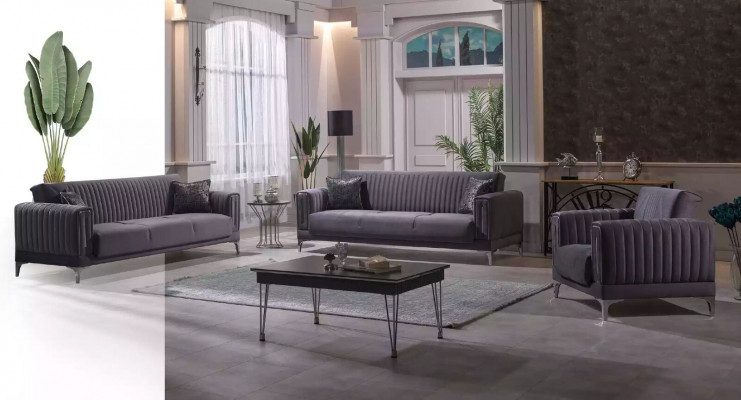Modern grey couch set 3+3+1 seater velvet armchair living room furniture