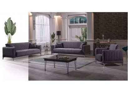Modern grey couch set 3+3+1 seater velvet armchair living room furniture