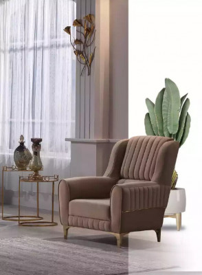 Beige Upholstered Sofa Set Designer 3+1+1 Seater Sofas Armchair 3-Piece Set