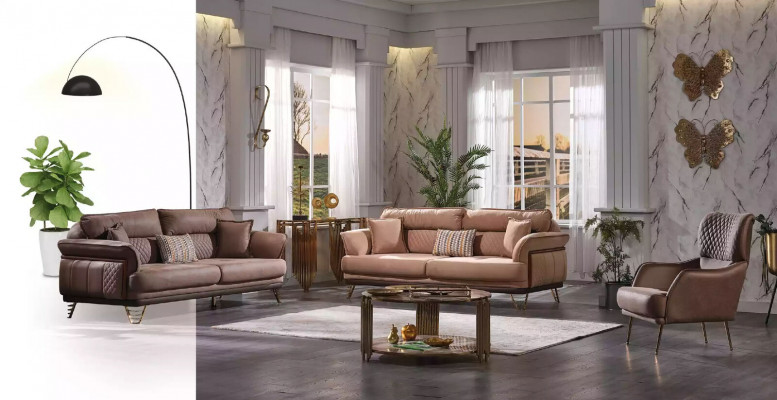 Beige Three-Seater Luxury Sofa Modern Living Room Couches 3-Seater Style
