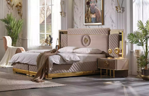 Luxury Bed 2x Nightstands Set Beds New Double Bed Bedroom Set 3-piece