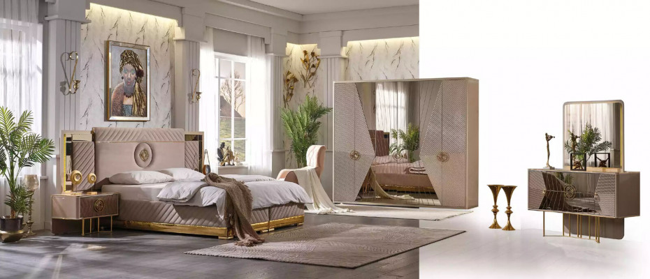 Luxury Bed 2x Nightstands Set Beds New Double Bed Bedroom Set 3-piece