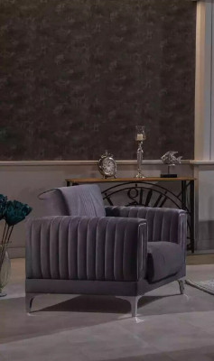 Gray armchair upholstery single-seater living room furniture wood frame textile