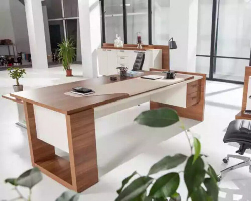 Modern desk luxury office furniture brown wood drawers exclusive