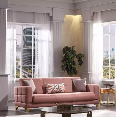 Pink three-seater sofa, 3-seater couch, living room seating furniture, designer sofas.