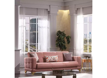 Pink three-seater sofa, 3-seater couch, living room seating furniture, designer sofas.