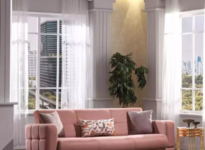 Pink three-seater sofa, 3-seater couch, living room seating furniture, designer sofas.