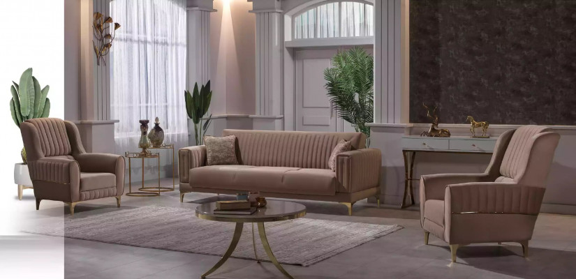 Designer brown three-seater sofa living room upholstery couches