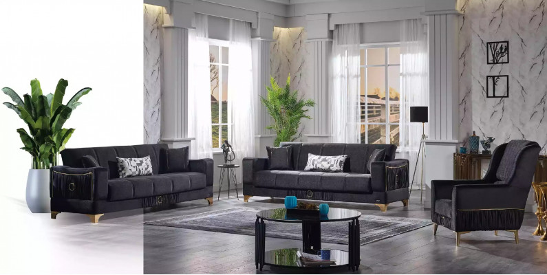 Black sofa, designer 3-seater, luxury couch, fabric sofa, relax furniture, sofas.