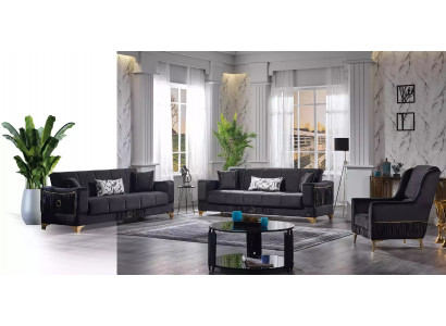 Black sofa set 3+3+1 seater couches fabric seating furniture armchair sofa